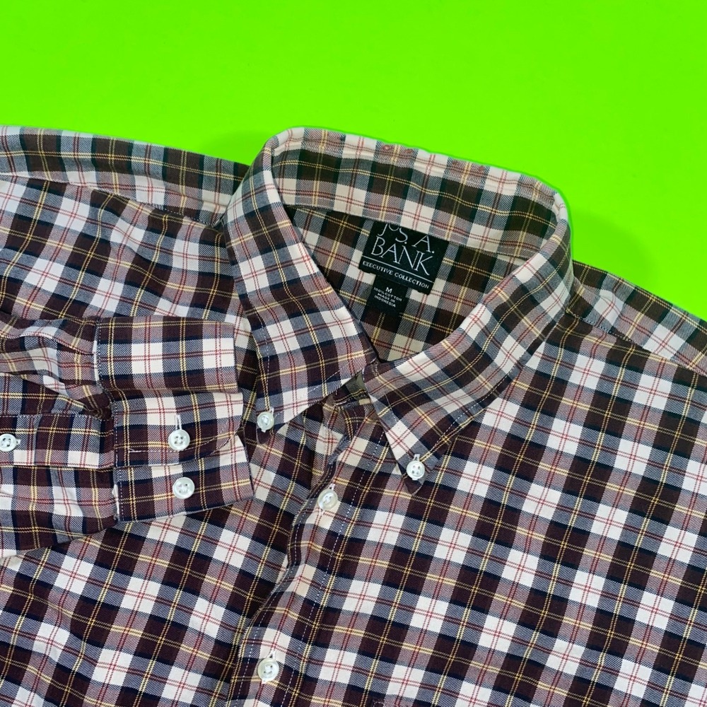 Jos. A. Bank‎ Executive Collection Mens Plaid Button Down Shirt Brown Burgundy M